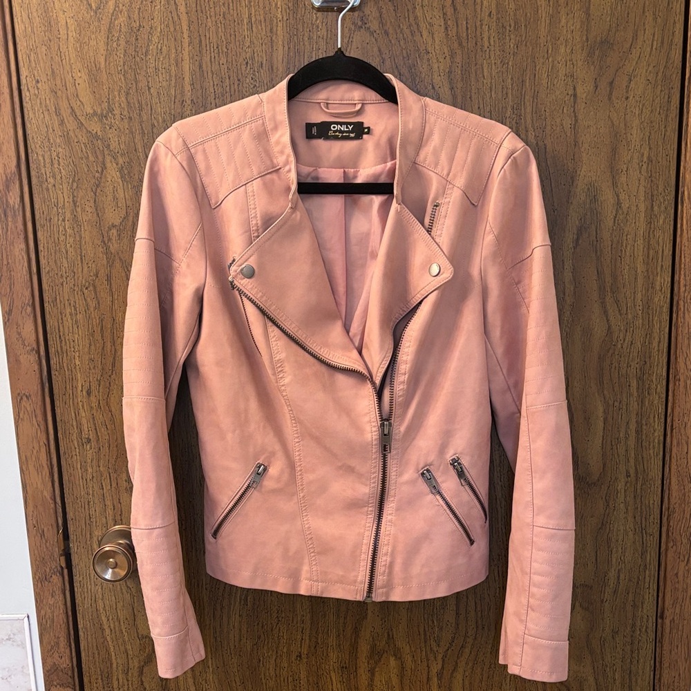 ONLY Dusty Pink Faux Leather Moto Jacket